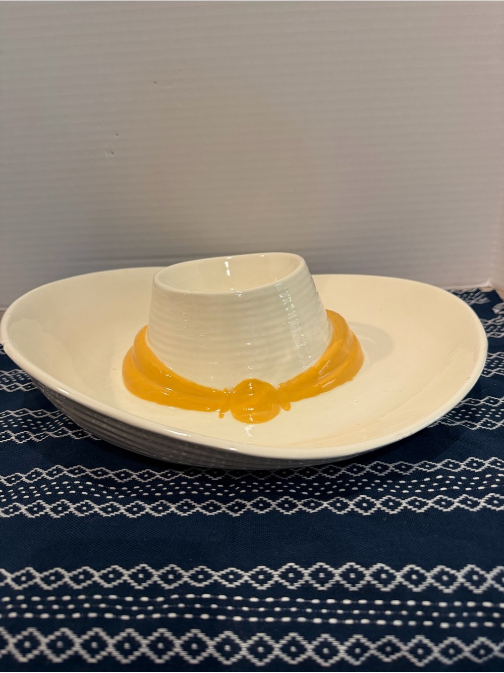 Vintage Dip And Chip Bowl Hat. Handmade Painted, Fired And Glazed.